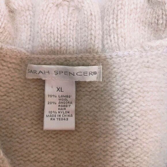 Sara Spencer XL Beige Lambswool Angora Cardigan Sweater Single Jewel Snap - Picture 10 of 11